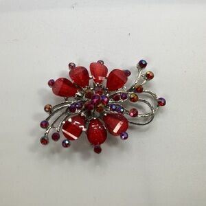Radiant Red Crystal Brooch vintage unmarked